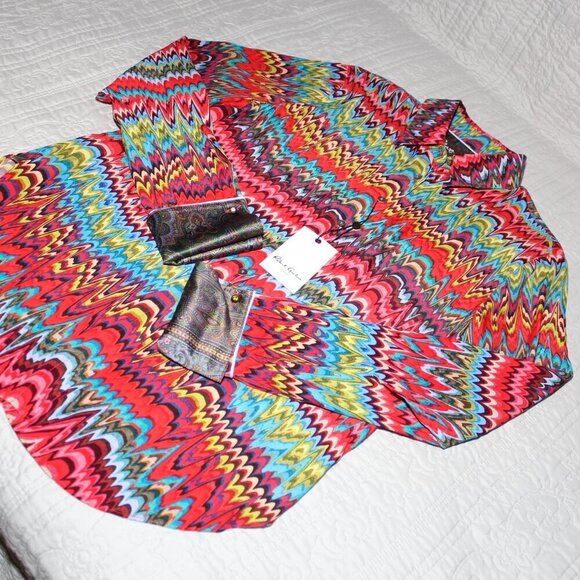 Robert Graham Womens Gabriela Chevron Print Rainbow Colorful Blouse Size Med NWT - Picture 4 of 11